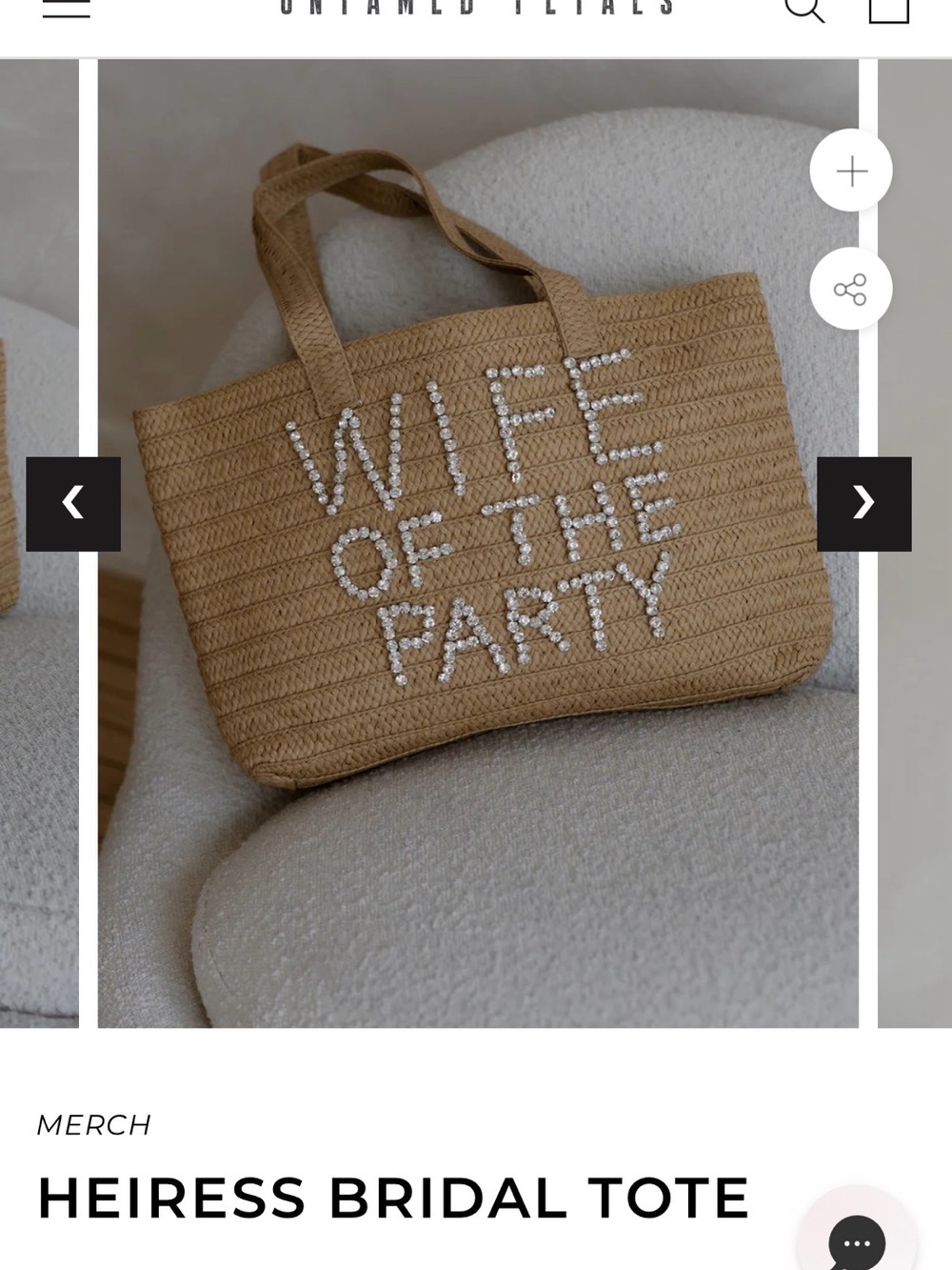 Untamed Petals Rhinestone Wife of the Party Straw Tote